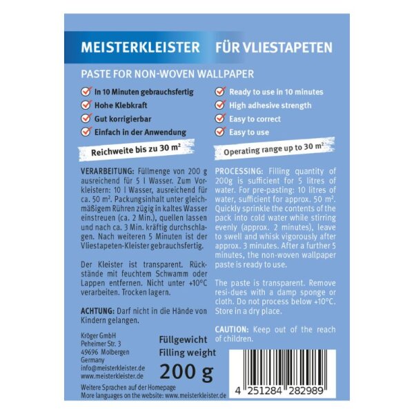 200 g Meisterkleister Instant Rollkleister für Vliestapeten 05er Pack
